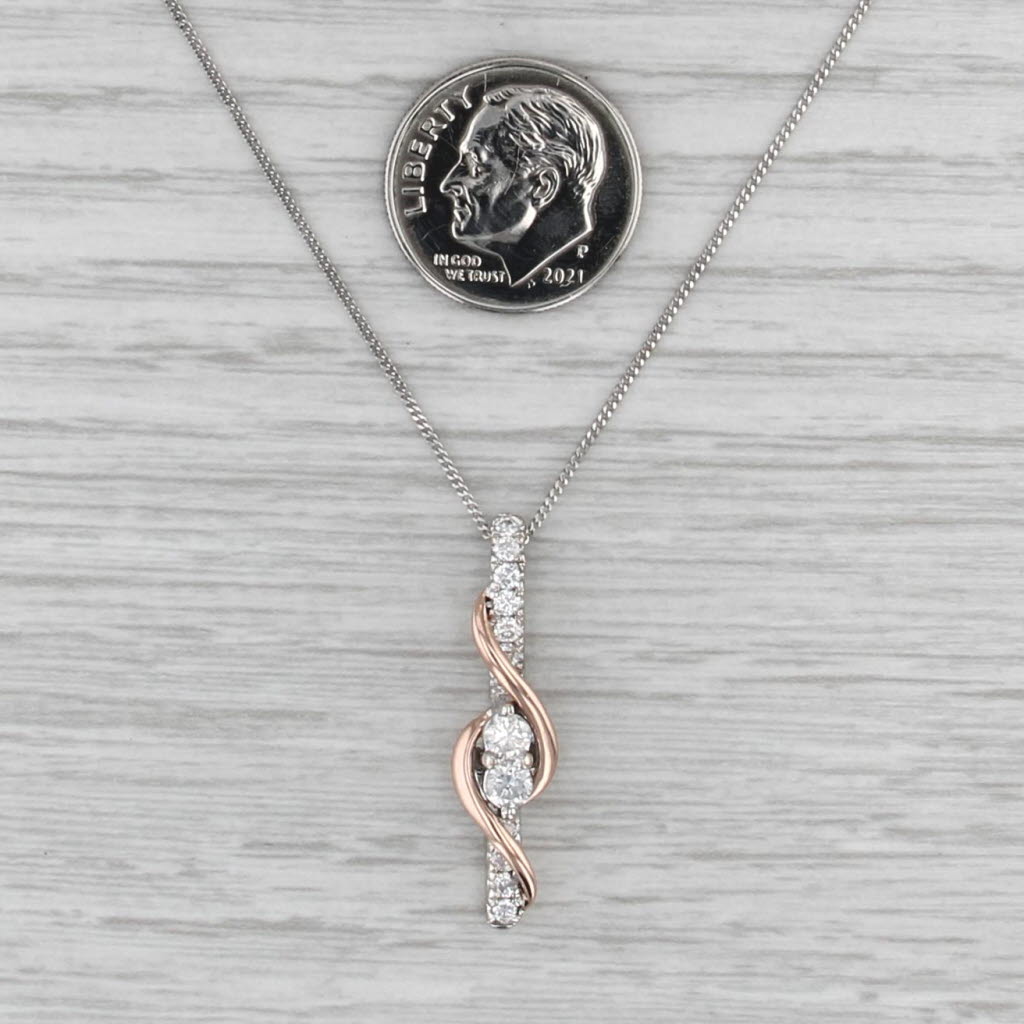 Ever Us 0.46ctw Diamond Journey Pendant 14k White Rose Gold 19-22" Curb Chain