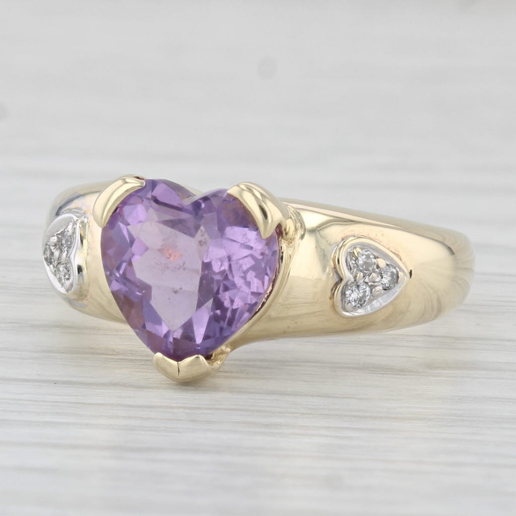 Light Gray 2.40ctw Amethyst Heart Diamond Ring 14k Yellow Gold Size 8.5