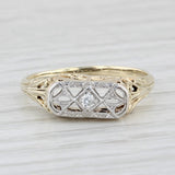 Light Gray Vintage Diamond Ring 12k Yellow Gold Size 6.25 Ornate Open Work