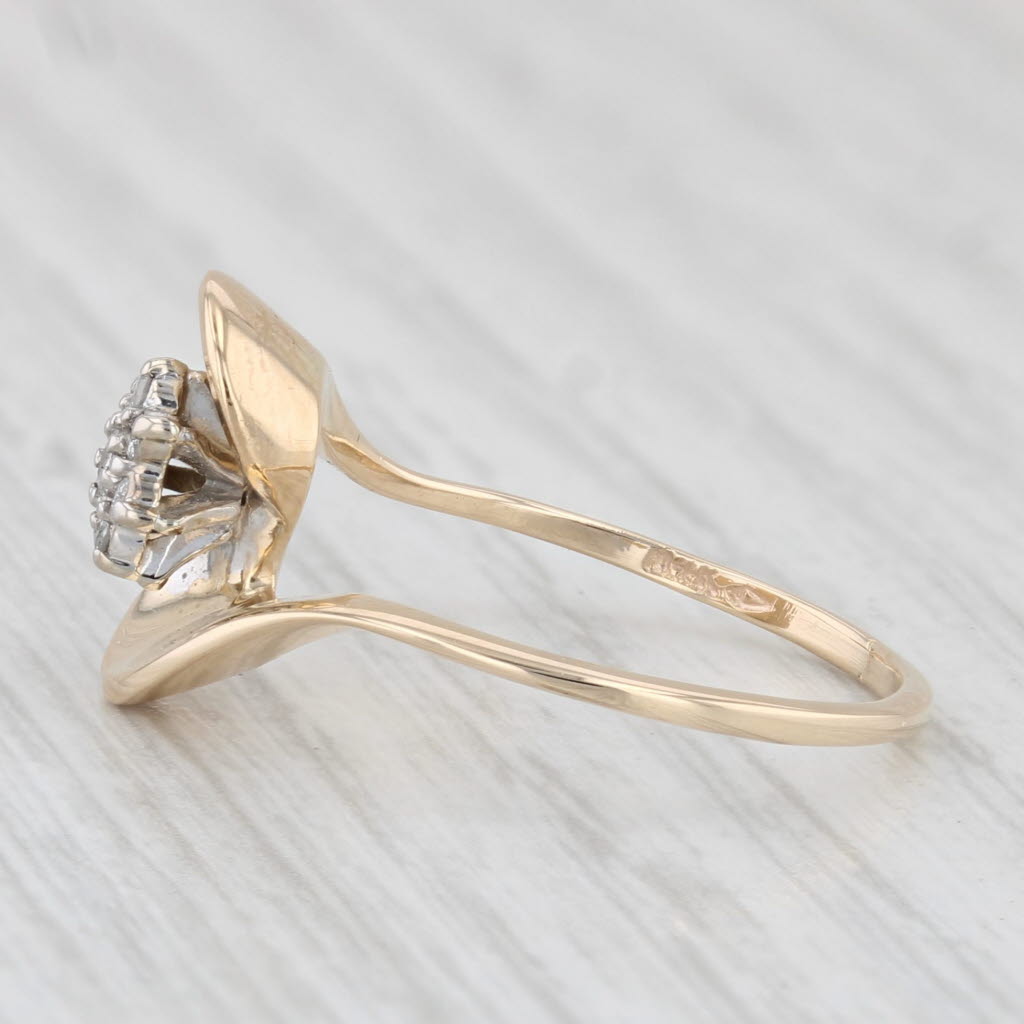 Light Gray Diamond Flower Cluster Ring 14k Yellow Gold Size 6.5 Bypass