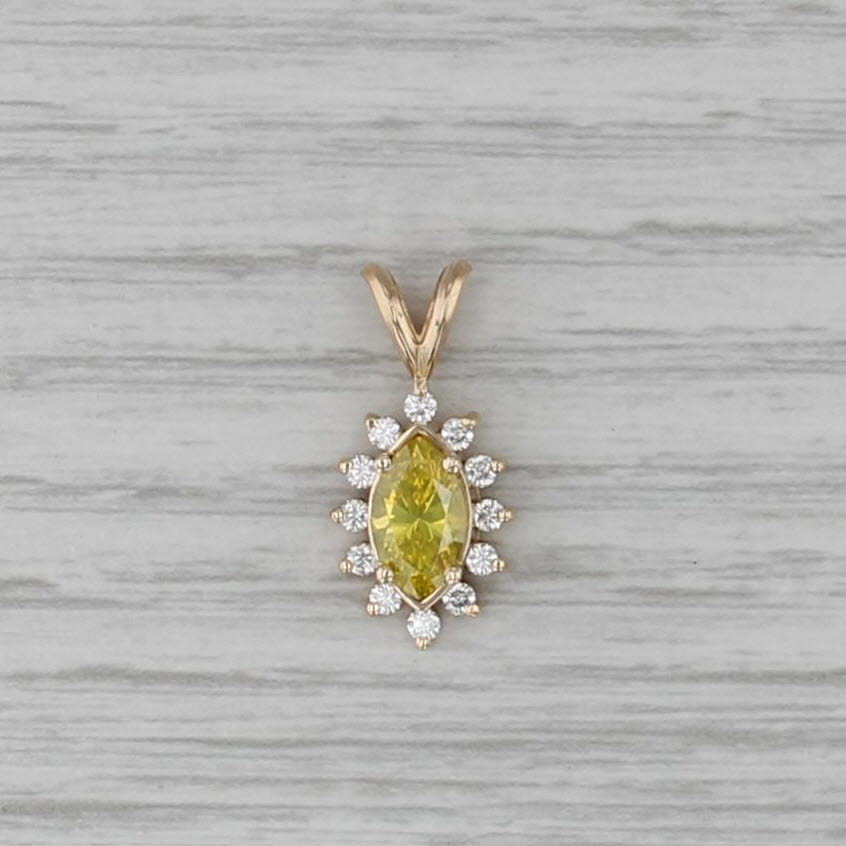 1.15ctw Marquise Yellow Sapphire Diamond Halo Pendant 14k Yellow Gold Drop