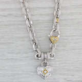 Judith Ripka Diamond Heart Pendant Necklace Sterling Silver 18k Gold 16.5"