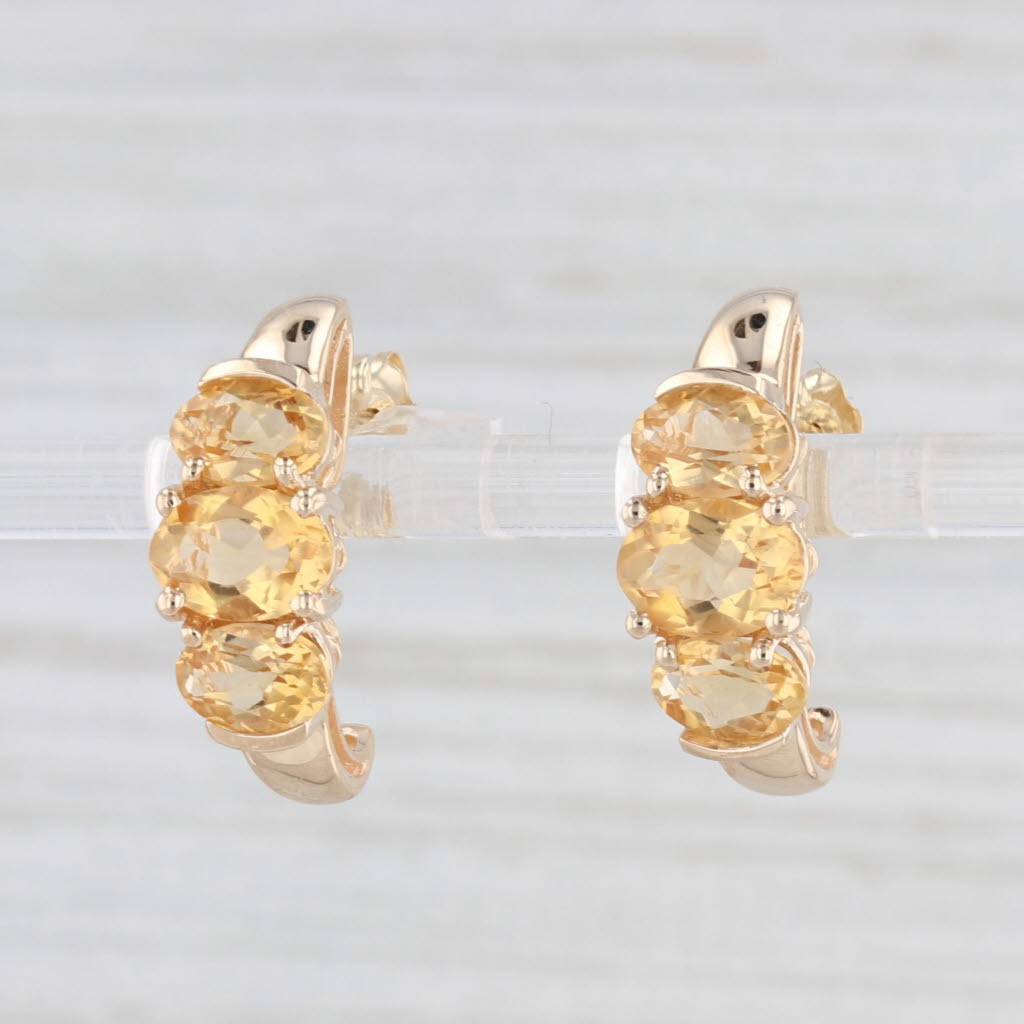 Light Gray Town & Country 3ctw Citrine 3-Stone J-Hook Earrings 10k Yellow Gold Drops