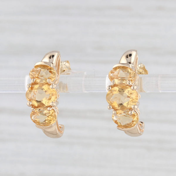 Town & Country 3ctw Citrine 3-Stone J-Hook Earrings 10k Yellow Gold Drops