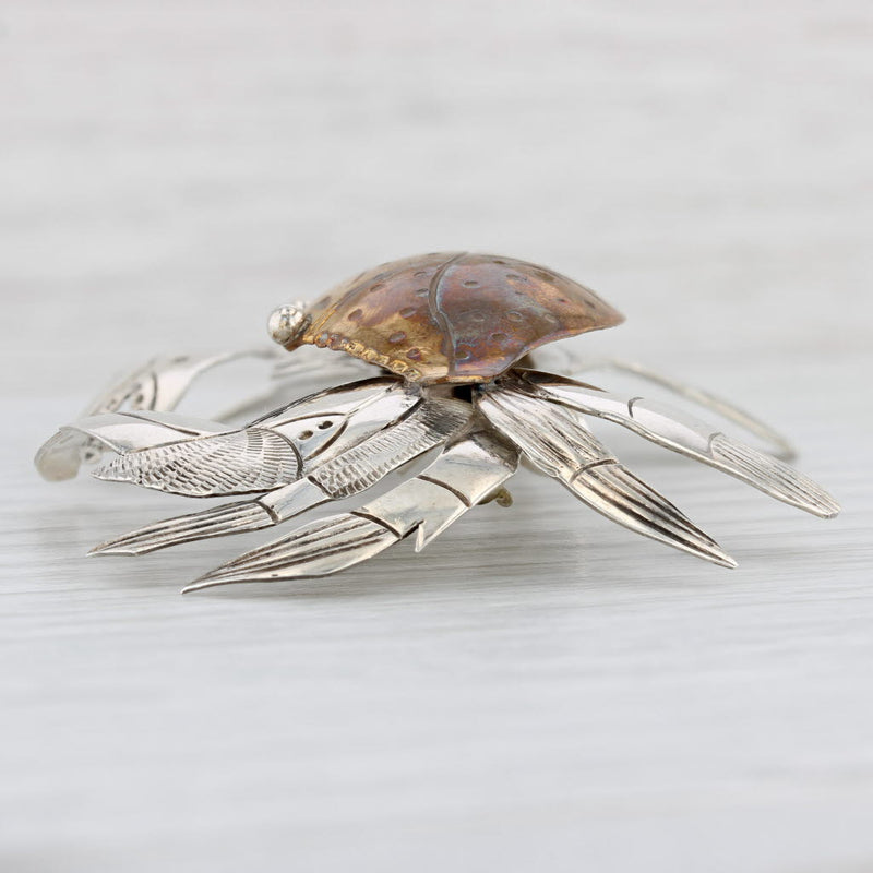 Light Gray Large Crab Brooch Sterling Silver Brass Nautical Jewelry Pin Courtney Peterson