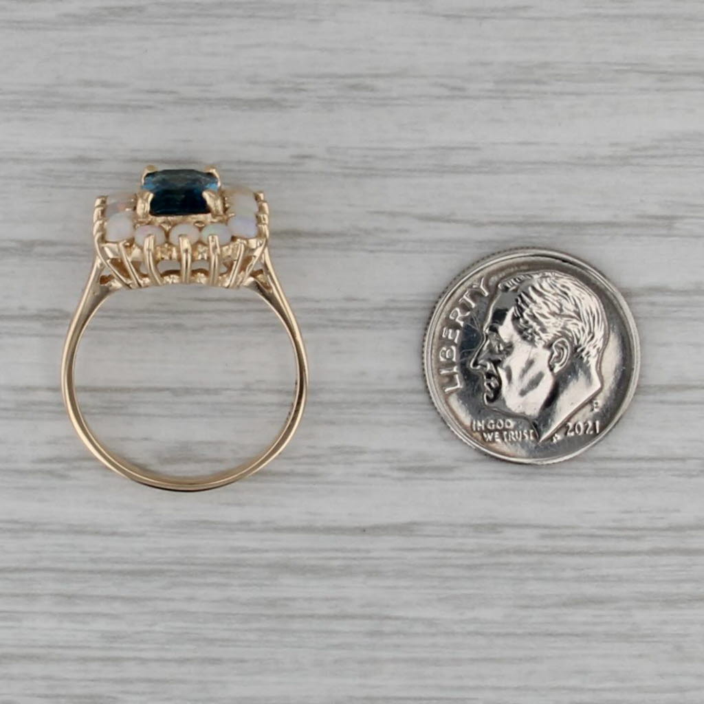 1.70ct Blue Topaz Opal Halo Ring 14k Yellow Gold Size 8