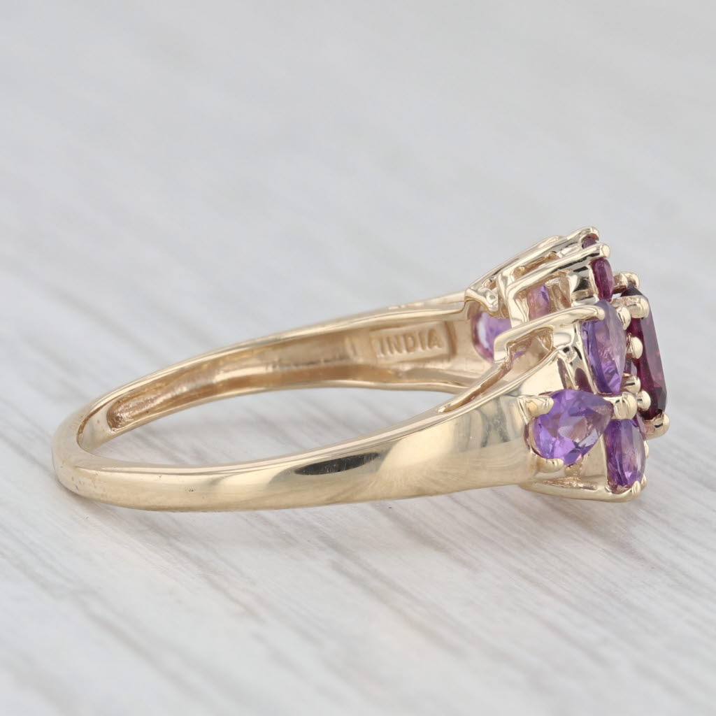 Light Gray 1.60ctw Amethyst Garnet Cluster Ring 10k Yellow Gold Size 8