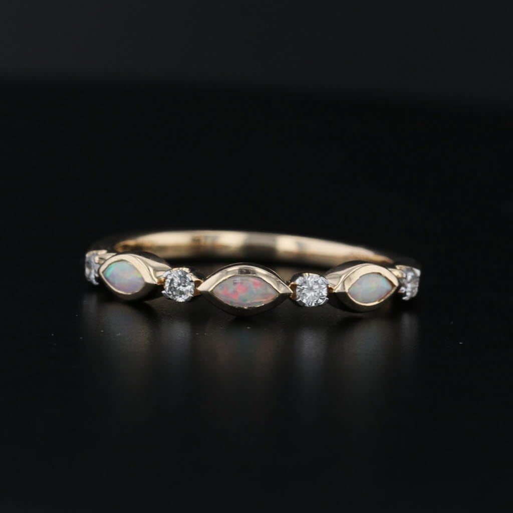 New 0.32ctw Opal Diamond Ring 10k Gold Stackable Wedding Band Size 7