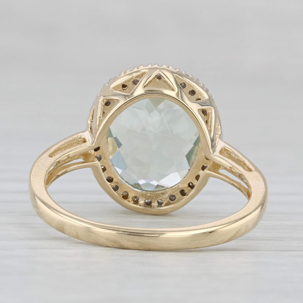 Light Gray 4.64ctw Prasiolite Diamond Halo Ring 10k Yellow Gold Size 7 Green Amethyst