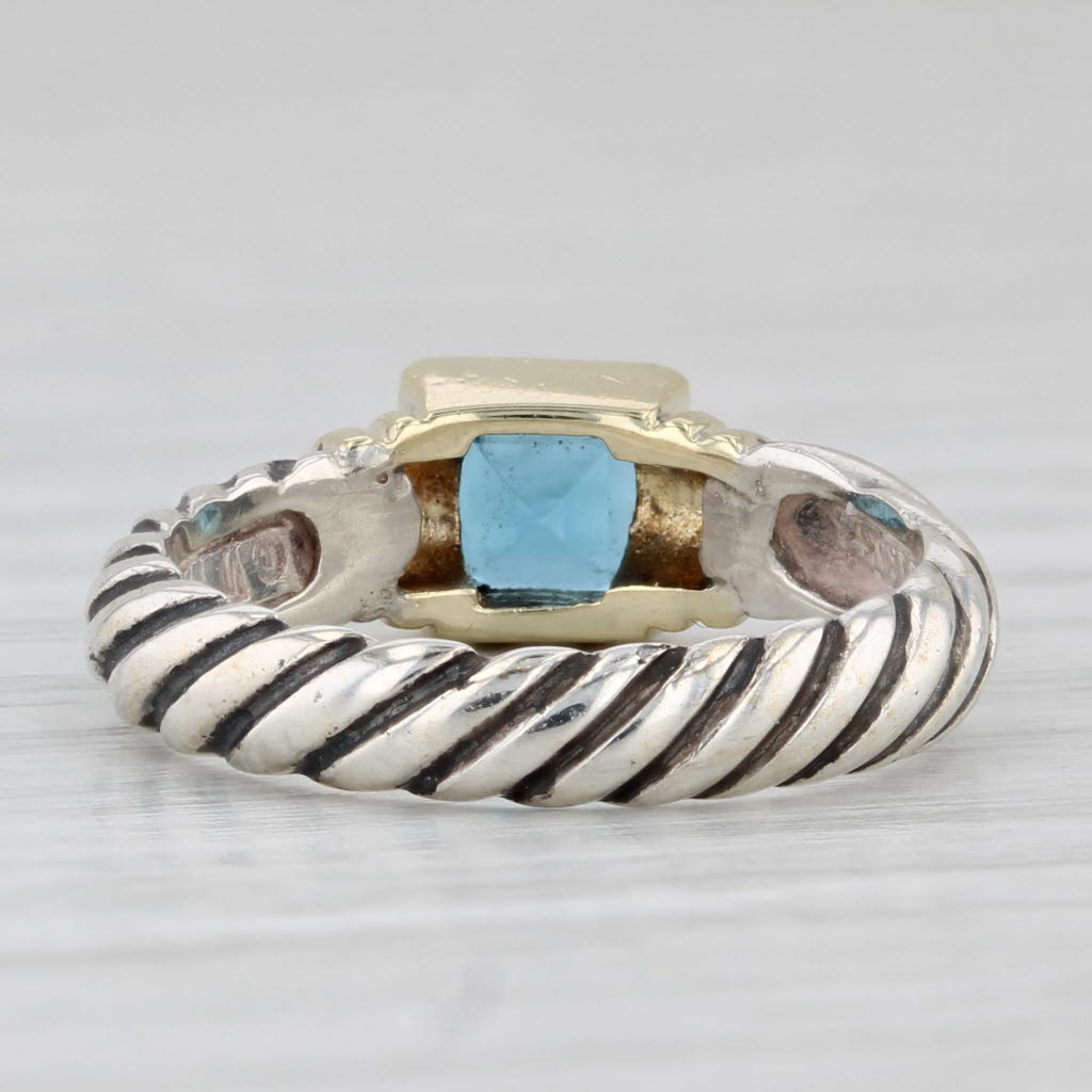 Light Gray 0.80ct Blue Topaz Cable Ring Sterling Silver 14k Gold Size 5.75