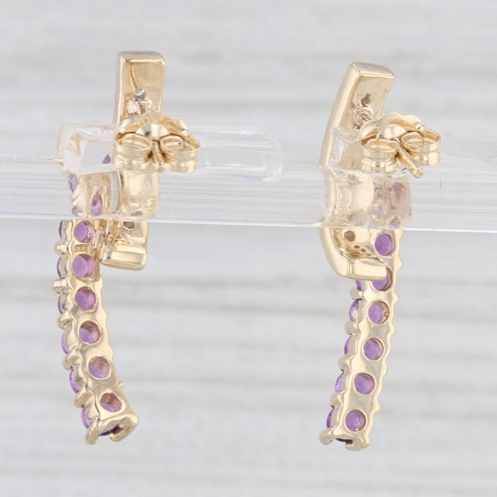 Light Gray 0.83ctw Amethyst Diamond Journey Drop Earrings 10k Yellow Gold