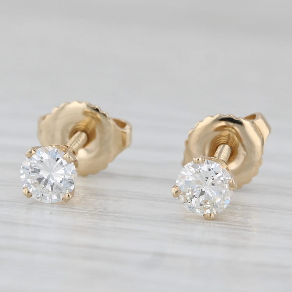 Light Gray 0.38ctw Diamond Round Solitaire Stud Earrings 14k Yellow Gold