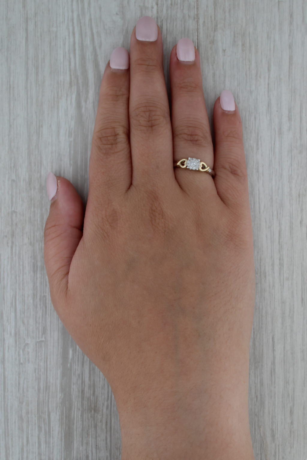 0.15ctw Diamond Halo Engagement Ring 10k White Yellow Gold Size 7 Heart Accents