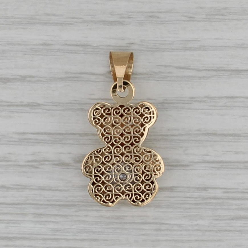 Teddy Bear Pendant 18k Gold Cubic Zironia Lab Created Sapphire Resin