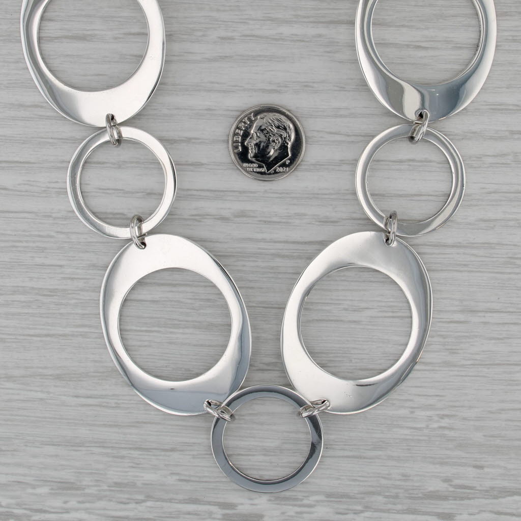 Large Circle Link Statement Necklace Sterling Silver Toggle Clasp 19.25"