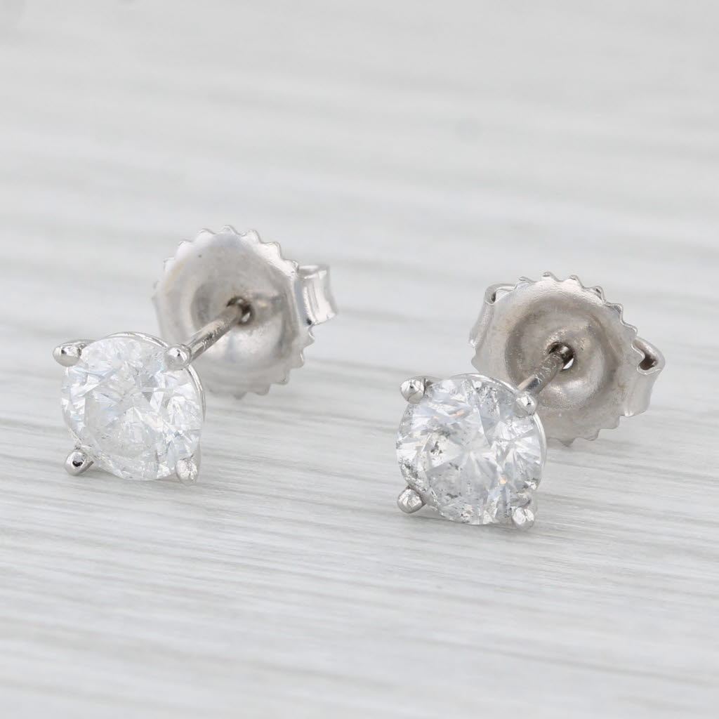 Light Gray 1.55ctw Round Diamond Solitaire Stud Earrings 14k White Gold