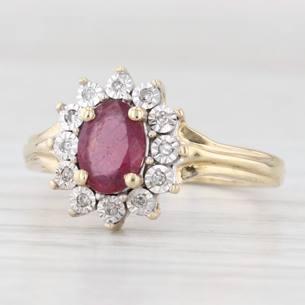 Light Gray 1.16ctw Ruby Diamond Halo Ring 14k Yellow Gold Size 7