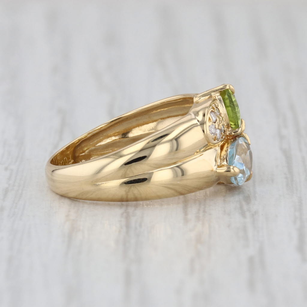1.58ctw Green Peridot Blue Topaz Diamond Bypass Ring 18k Yellow Gold Size 5.75