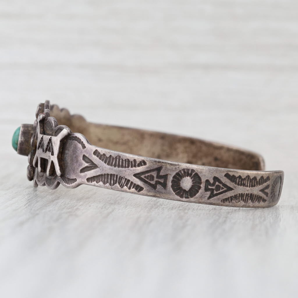 Native American Animal Pattern Turquoise Cuff Bracelet Sterling Silver 6.25"