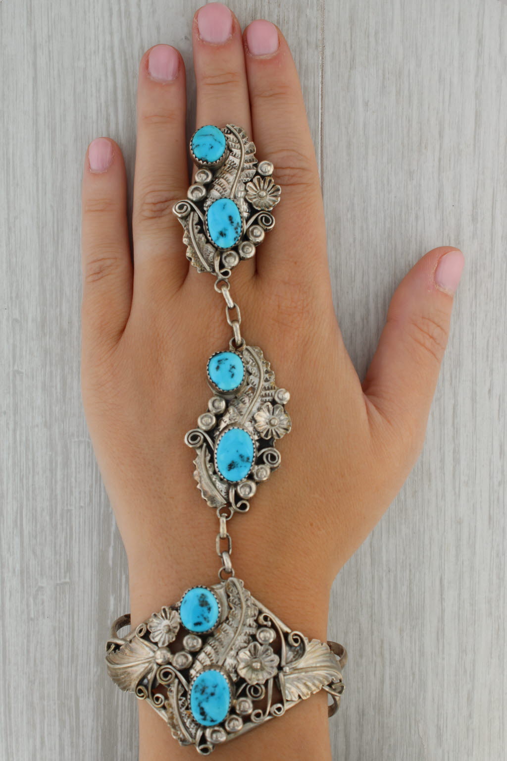 Vintage Native American Turquoise Cuff Bracelet Ring Set
