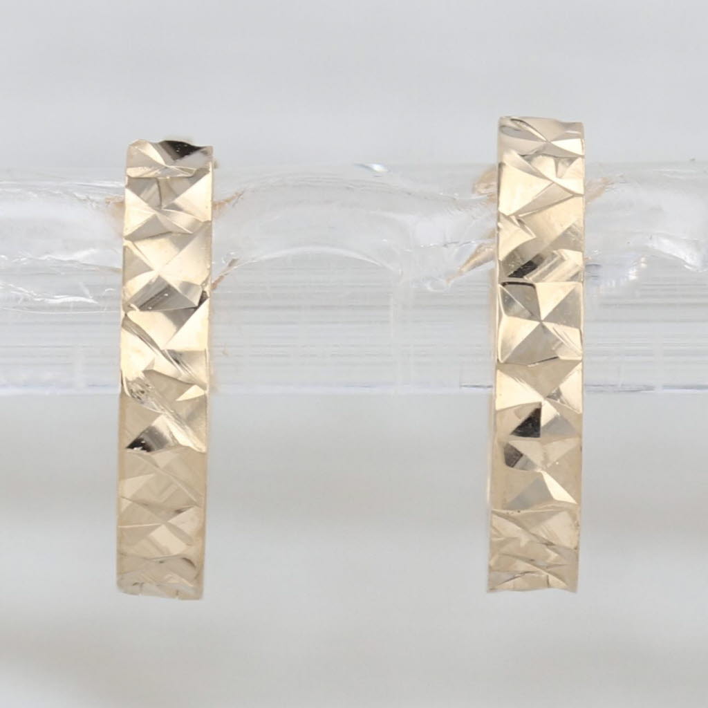 Etched Small Hoop Earrings 14k Yellow Gold Round Huggies Hoops 11.5 x 2.2mm