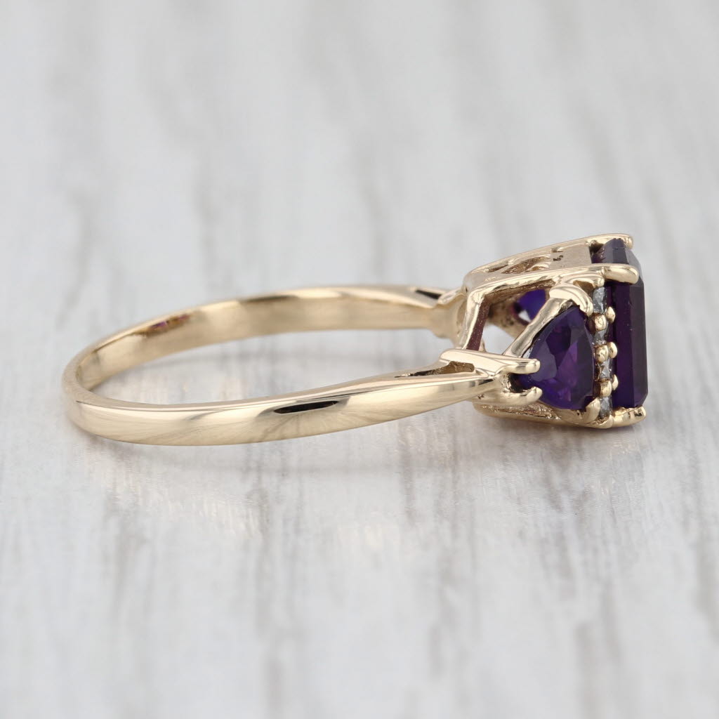 1.40ctw Amethyst 3-Stone Diamond Ring 14k Yellow Gold Size 6.25