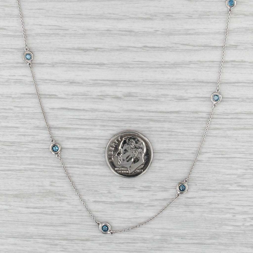 0.50ctw Blue Diamond Station Necklace 14k White Gold 18.5" Cable Chain