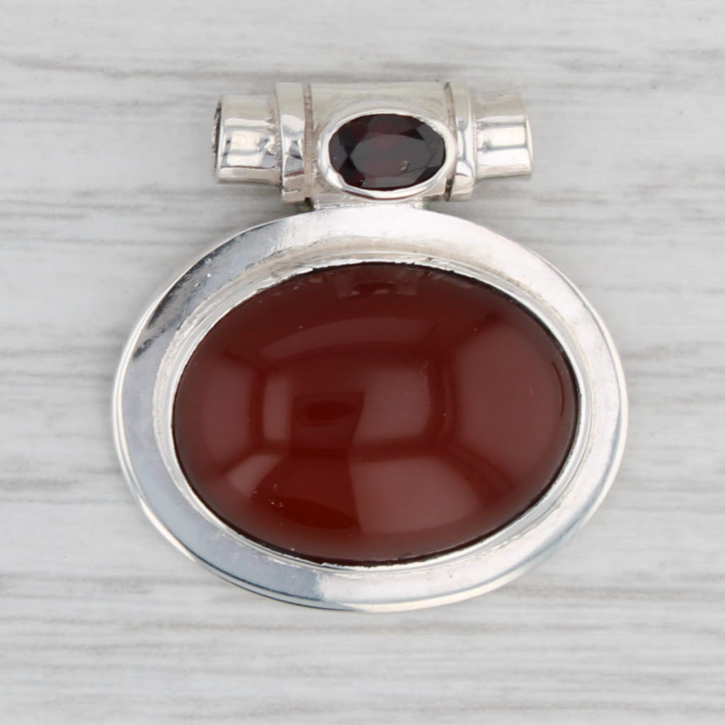 Light Gray Carnelian Garnet Pendant Sterling Silver Statement Slide