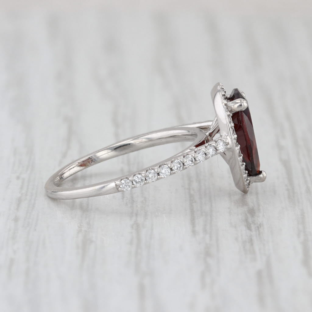 2.42ctw Pear Garnet Diamond Halo Ring 14k White Gold Size 6