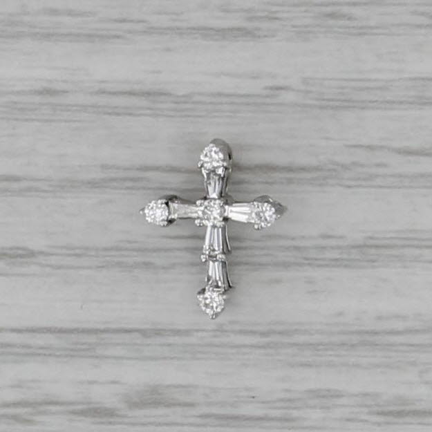 0.27ctw Diamond Cross Pendant 14k White Gold Small Drop