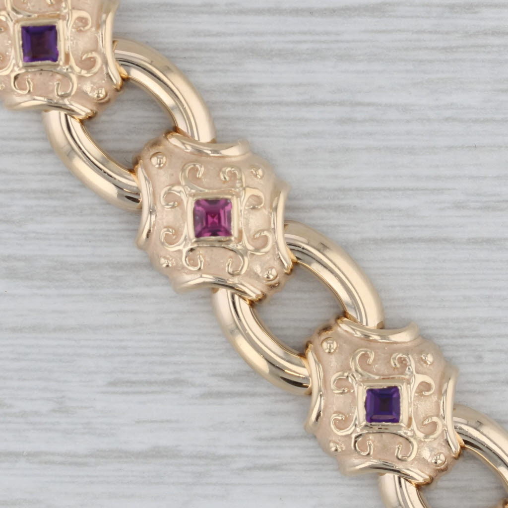 Gray 3.22ctw Dankner 1.64ctw Amethyst Garnet Bracelet 14k Yellow Gold 6.75"