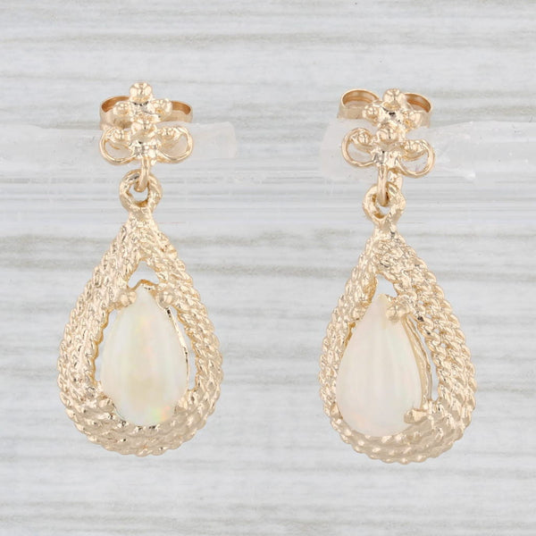 Light Gray Opal Teardrop Dangle Earrings 14k Yellow Gold Pierced Drops
