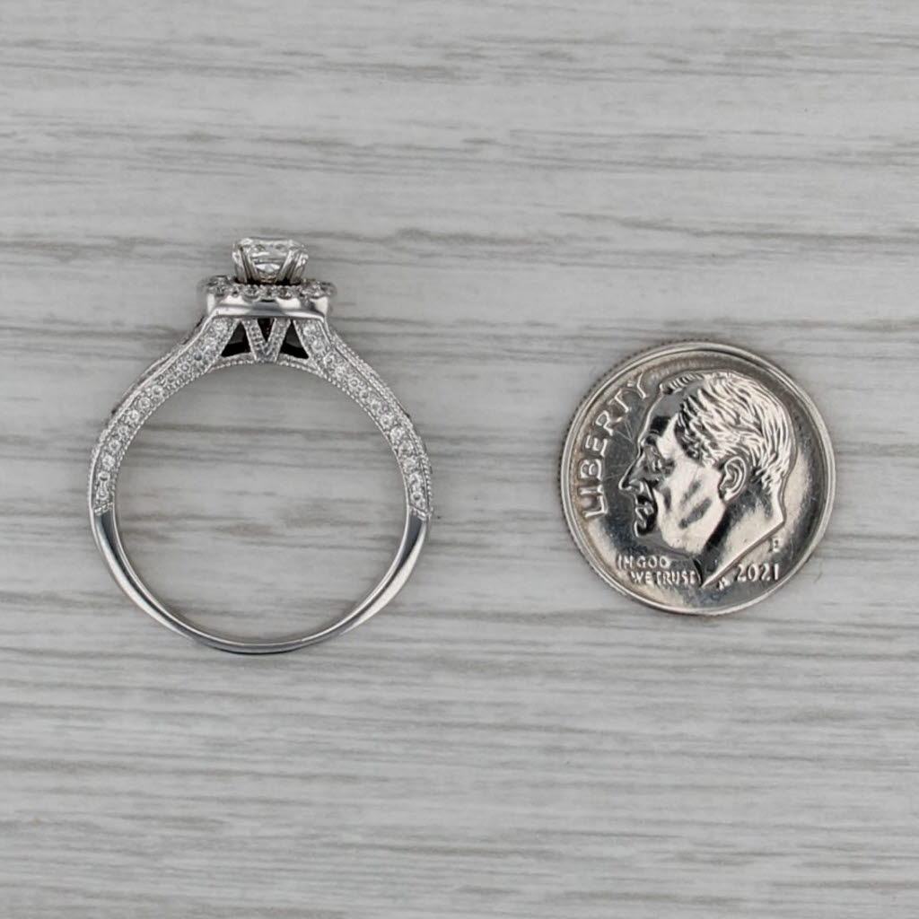 1.30ctw Cushion Diamond Engagement Ring 14k White Gold Size 8 Cathedral Band