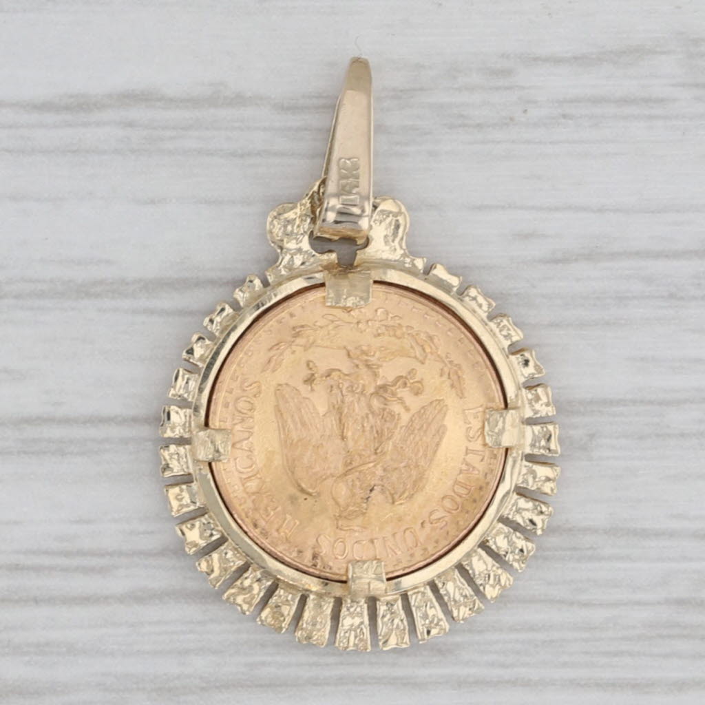 Gray 1945 Dos Pesos Coin Pendant 14k 20k Gold Vintage Mexico Eagle Seal Pendant