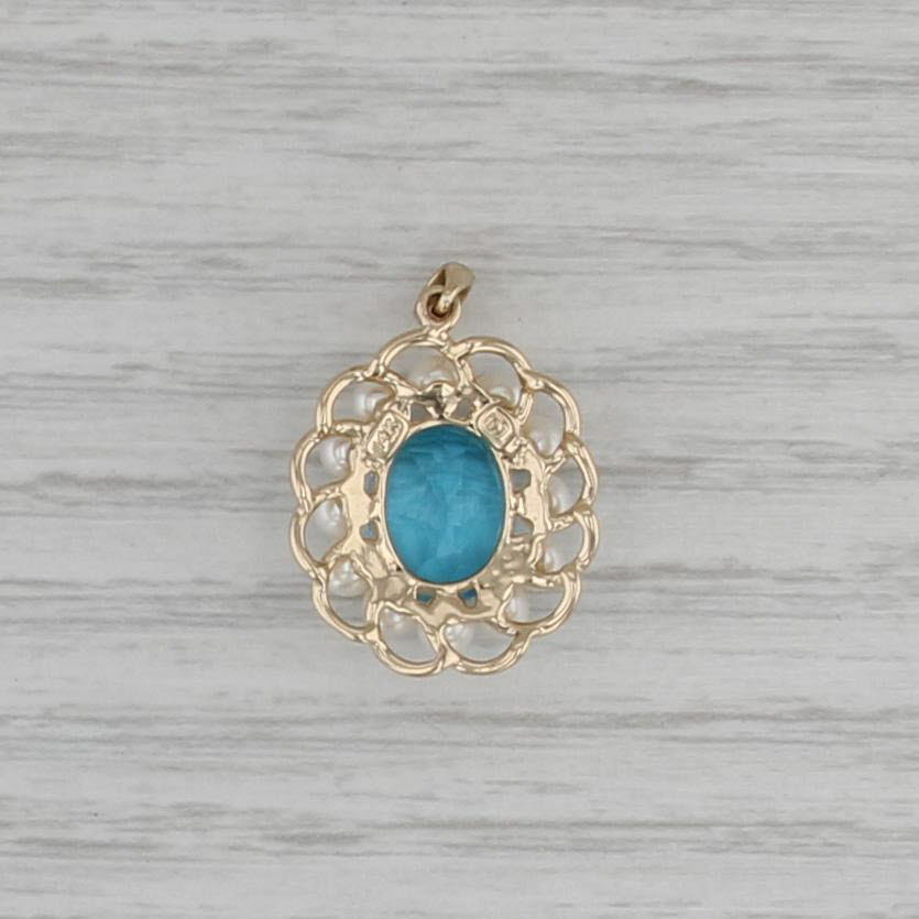 Vintage Cultured Halo Pearl 3.70ct Topaz Pendant 14k Yellow Gold