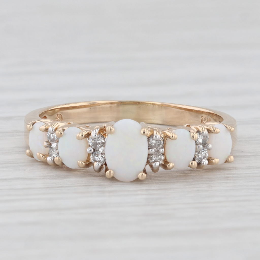 Light Gray Opal Diamond Ring 14k Yellow Gold Size 8.5 Stackable