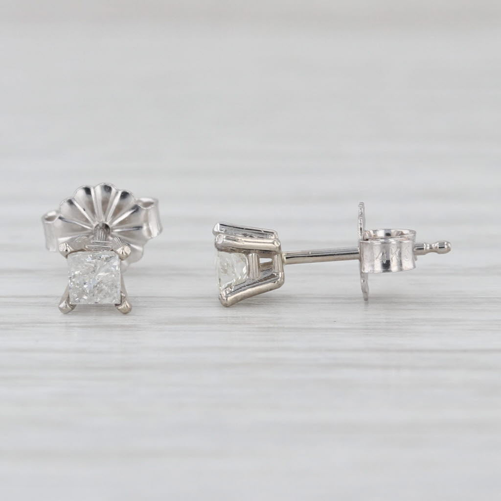 0.26ctw Princess Diamond Stud Earrings 14k White Gold Studs