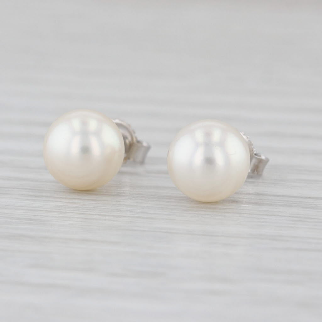 7.5 mm Round Bead Cultured Pearl Stud Earrings 14k Yellow Gold