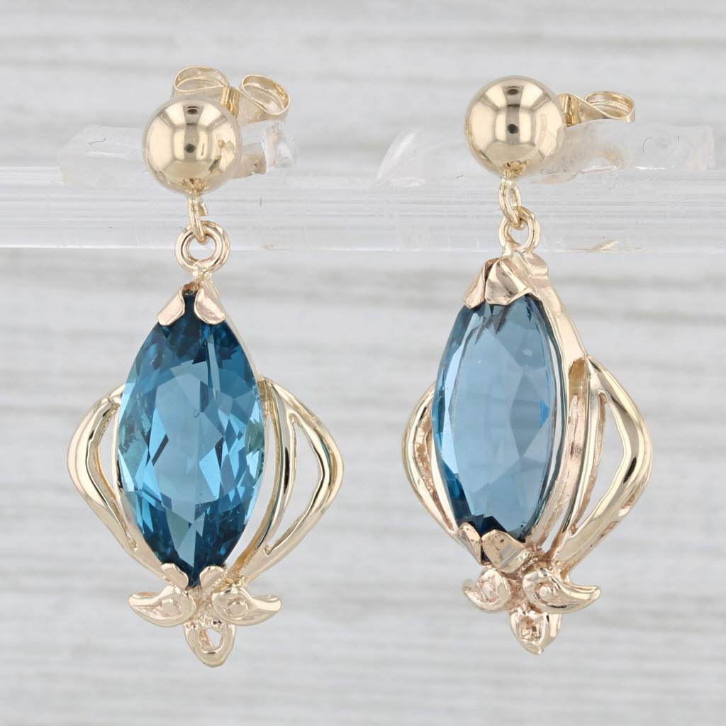 Light Gray 6.80ctw London Blue Topaz Dangle Earrings 14 Yellow Gold Marquise Drops