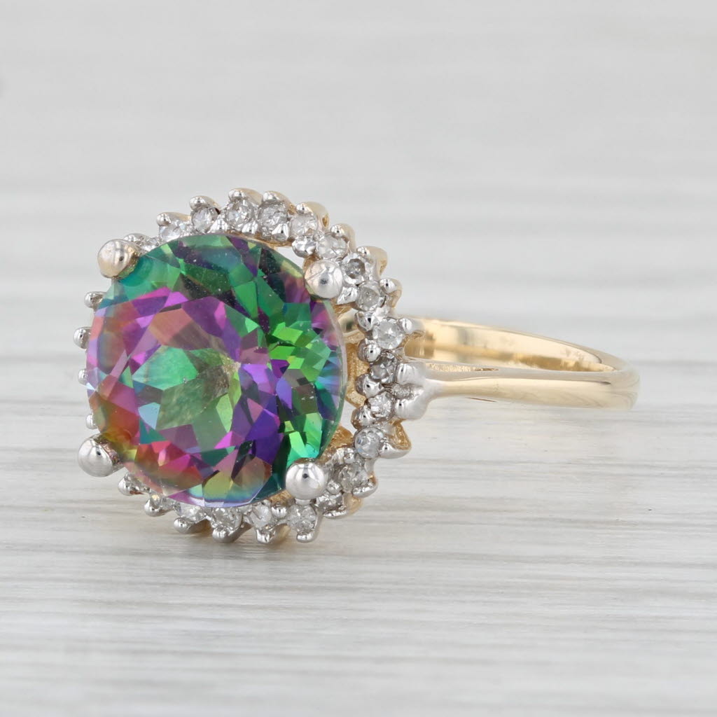 Light Gray 3ctw Mystic Topaz Diamond Halo Ring 14k Yellow Gold Size 6.25