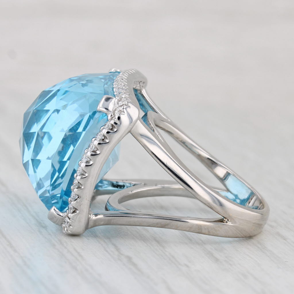 Light Gray 37.47ctw Blue Topaz Diamond Halo Ring 18k White Gold Size 6.5 Cocktail