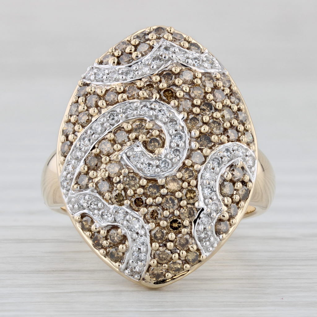 Gray 1.09ctw Yellow White Diamond Pave Swirl Cluster Ring 14k Yellow Gold Cocktail