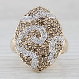 1.09ctw Yellow White Diamond Pave Swirl Cluster Ring 14k Yellow Gold Cocktail