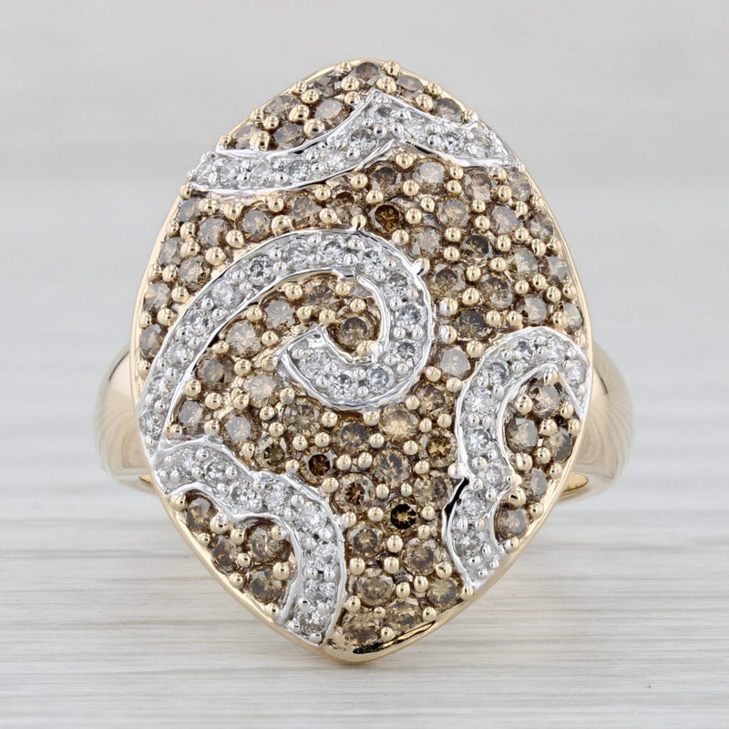 1.09ctw Yellow White Diamond Pave Swirl Cluster Ring 14k Yellow Gold Cocktail