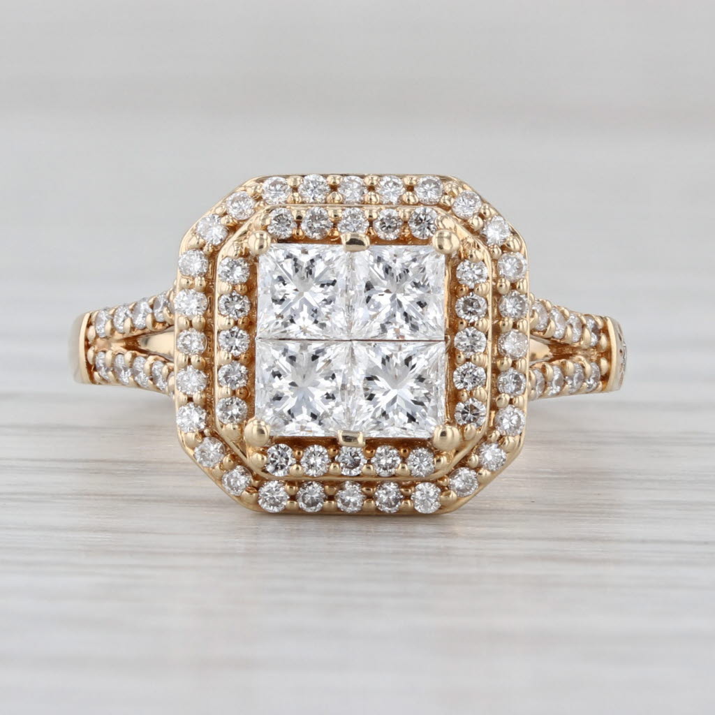 1.32ctw Princess Diamond Double Halo Engagement Ring 14k Yellow Gold Size 6.5