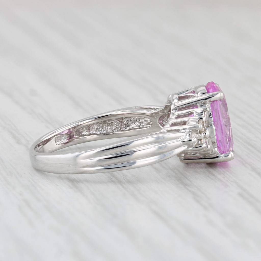 Light Gray 3.54ctw Oval Lab Created Pink Sapphire Diamond Ring 10k White Gold Size 7