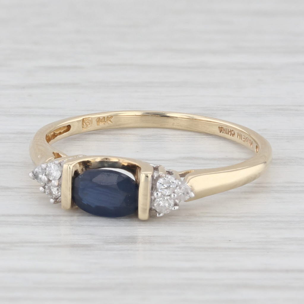 Light Gray 0.70ctw Blue Sapphire Diamond Ring 14k Yellow Gold Size 7 Stackable