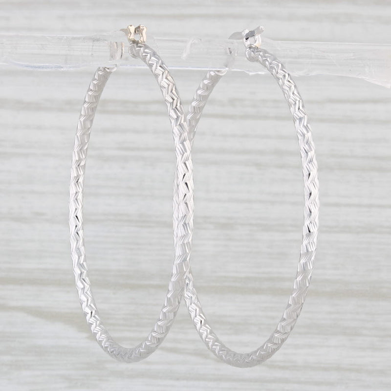 Light Gray Textured Hoop Earrings 14k White Gold Snap Top Round Hoops 42.3mm