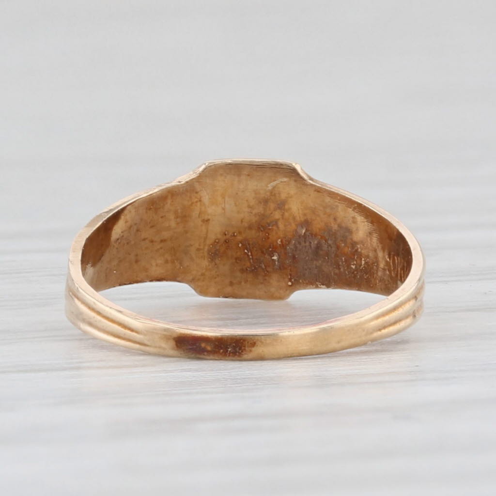 Light Gray Vintage Engravable Baby Signet Ring 10k Yellow Gold Small Size Band