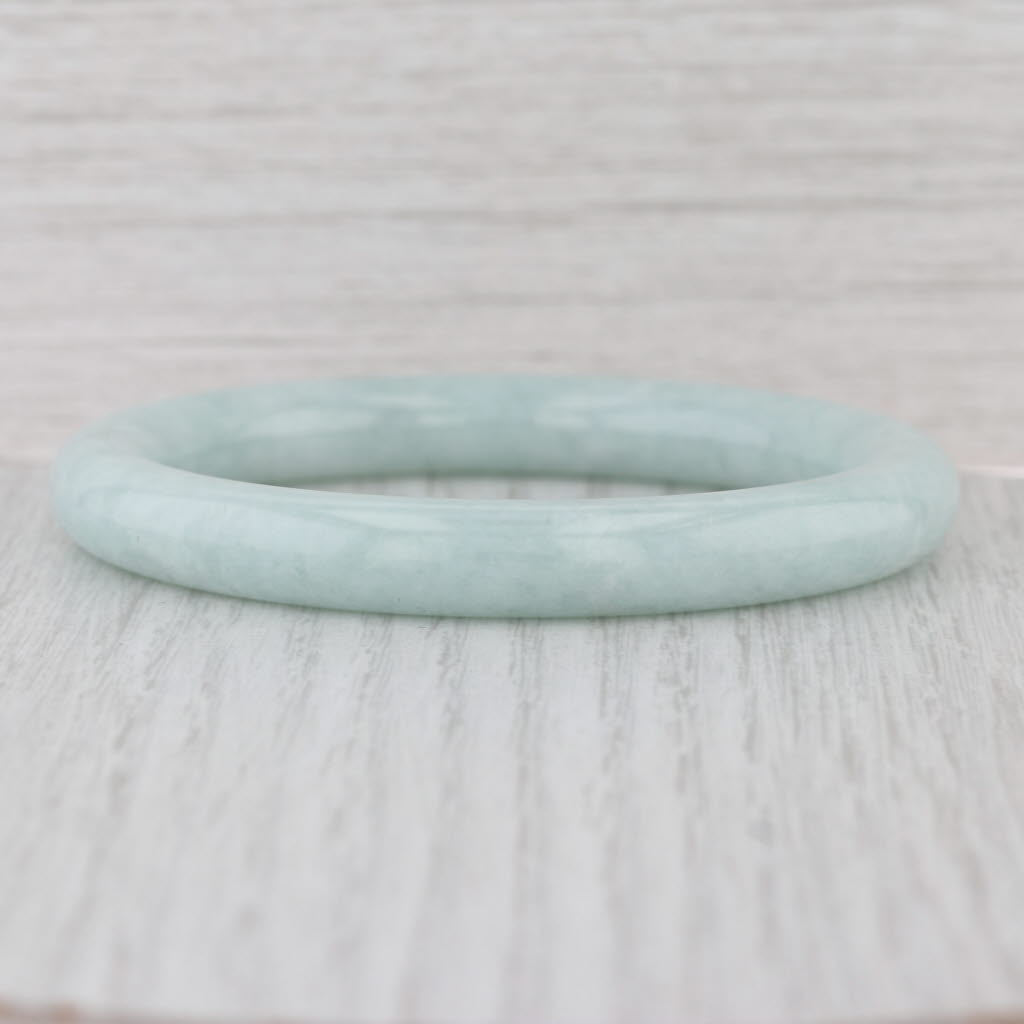 Green Jadeite Jade Bangle Bracelet 7.75” 9.8mm Stackable Statement